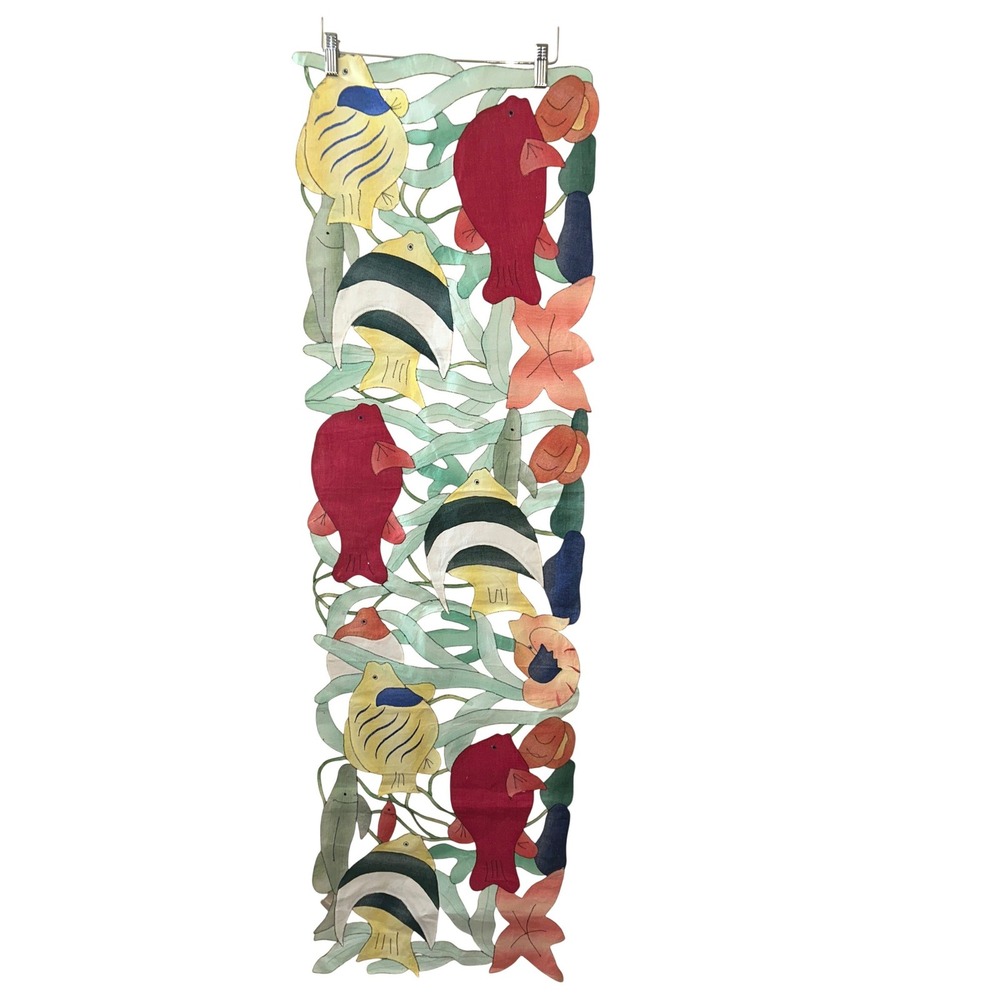 Handmade Tropical‎ Fish Mola Style Textile Wall Hanging/ Table Runner 53x15.5